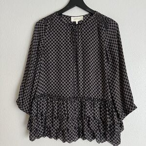 The Great Silk Polka Dot Printed Blouse Size 2 Navy
